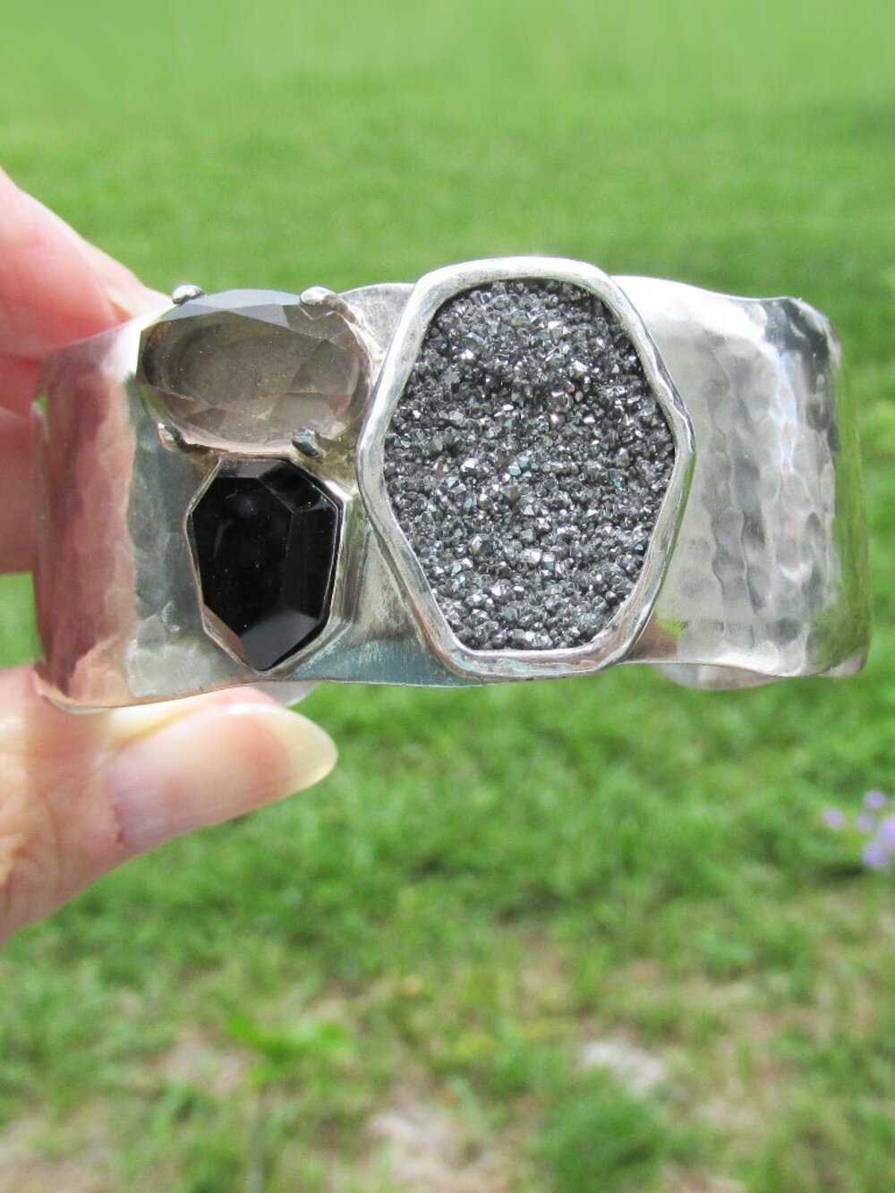 Retired SILPADA CRYSTAL CAVE Sterling, Druzy, Smoky Quartz Cuff Bracelet B3133
